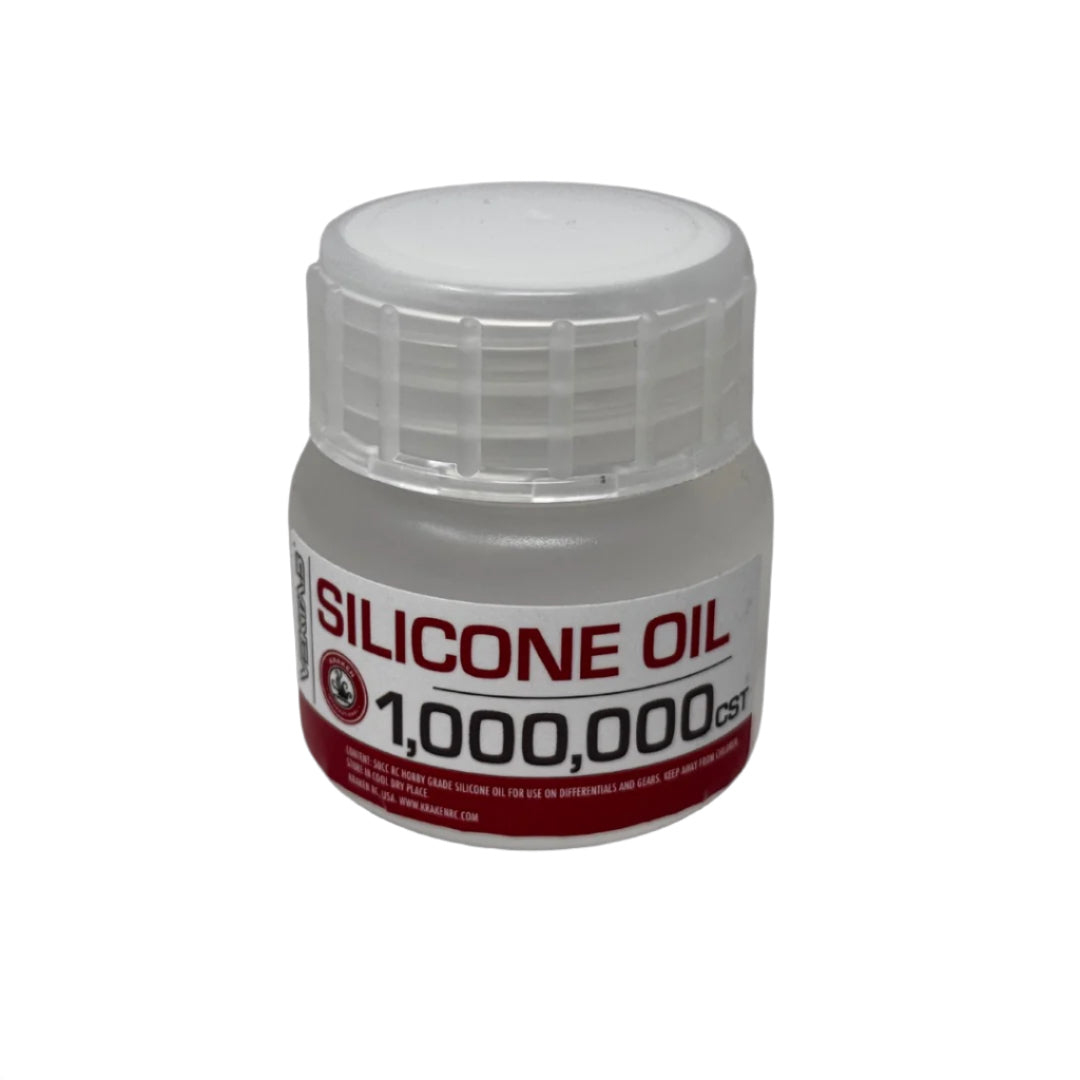 Jar of silicone oil with a label indicating '1,000,000 cSt' on a white background