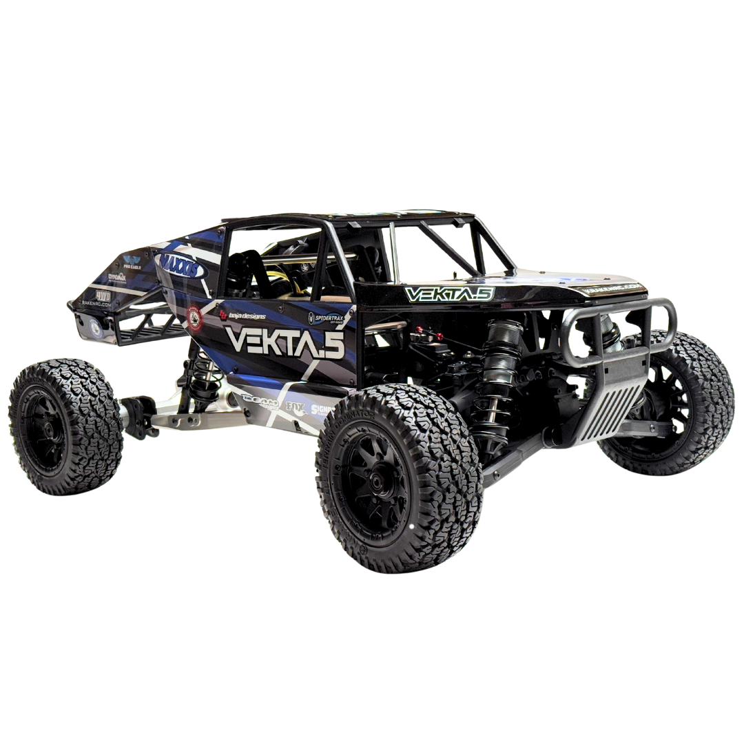 Black and blue off-road vehicle with 'Vekta' branding on a white background
