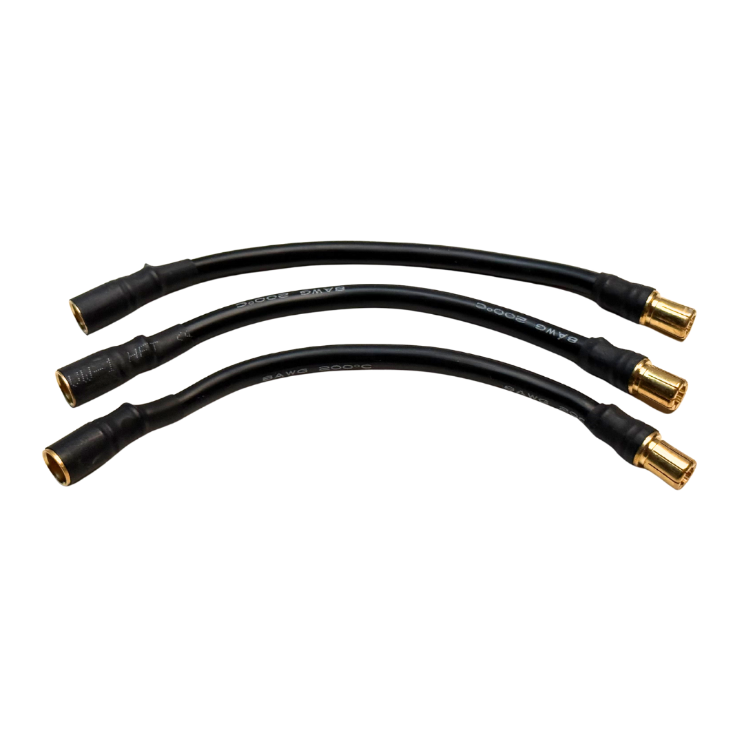 Kraken RC 8AWG cable extenders for VESLA.5 or VEKTA.5E, KRC412, flat view showing the three bullet-connector leads