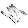 Two metallic tools on a white background
