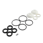 Set of black and white rubber washers on a white background