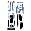 A set of blue, white, and black vinyl decals and stickers