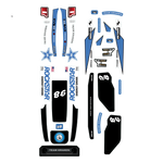 A set of blue, white, and black vinyl decals and stickers