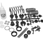 A complete set of front shocks for a remote control toy, including springs, shock absorbers, and other replacement parts.