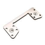 Metal bracket with engraved logo on a white background