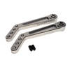 Two metal brackets with screws on a white background