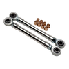 Set of metal rod ends with bushings on a white background