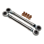 Set of metal rod ends with bushings on a white background