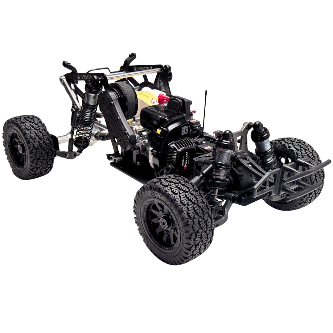 Model of a four-wheeled vehicle chassis on a white background
