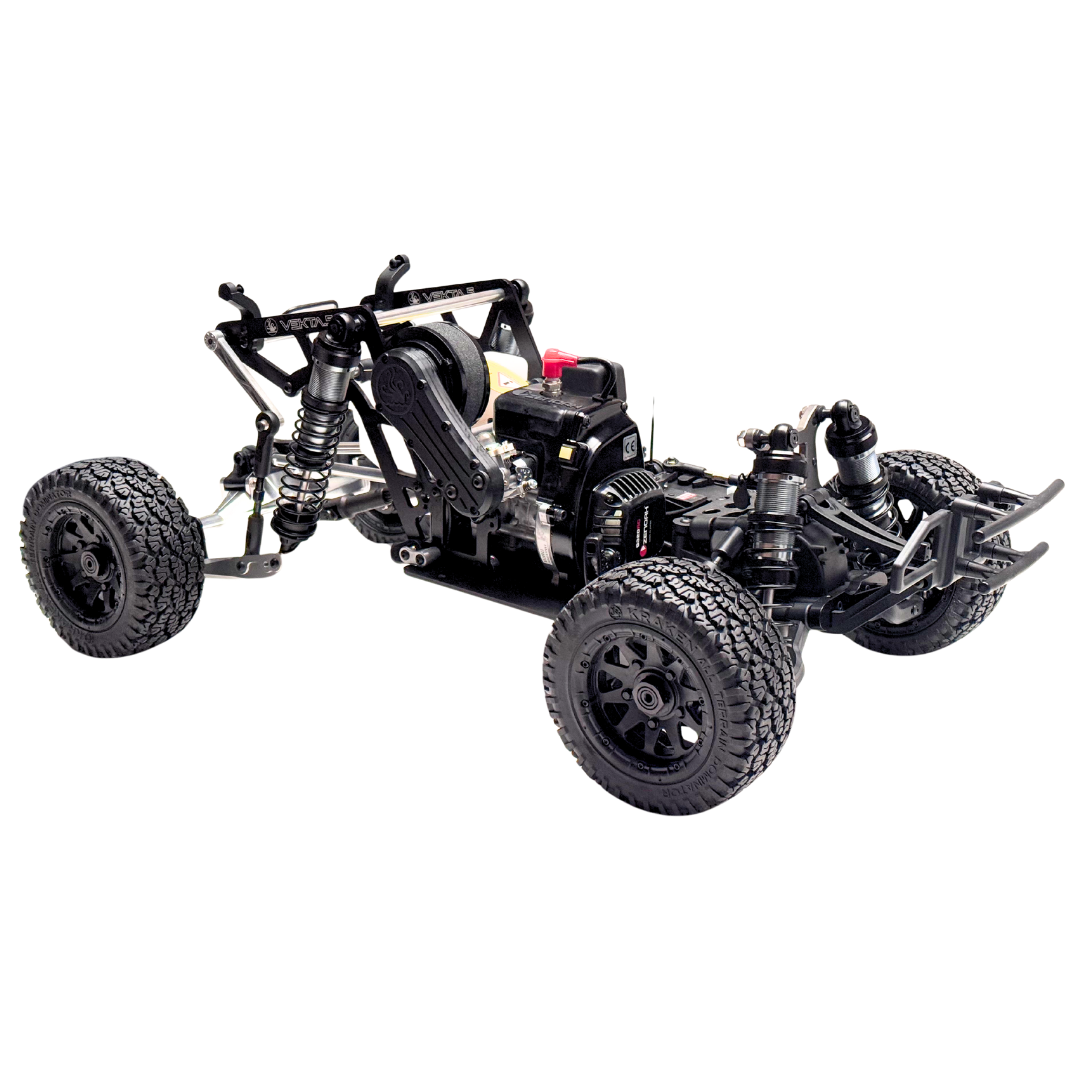 Black off-road vehicle chassis on a white background
