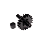 Black metal gear and smaller component on a white background