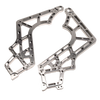 Two metallic chassis frames on a white background
