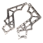 Two metallic chassis frames on a white background