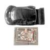 Clear plastic car model with a set of decals on a white background