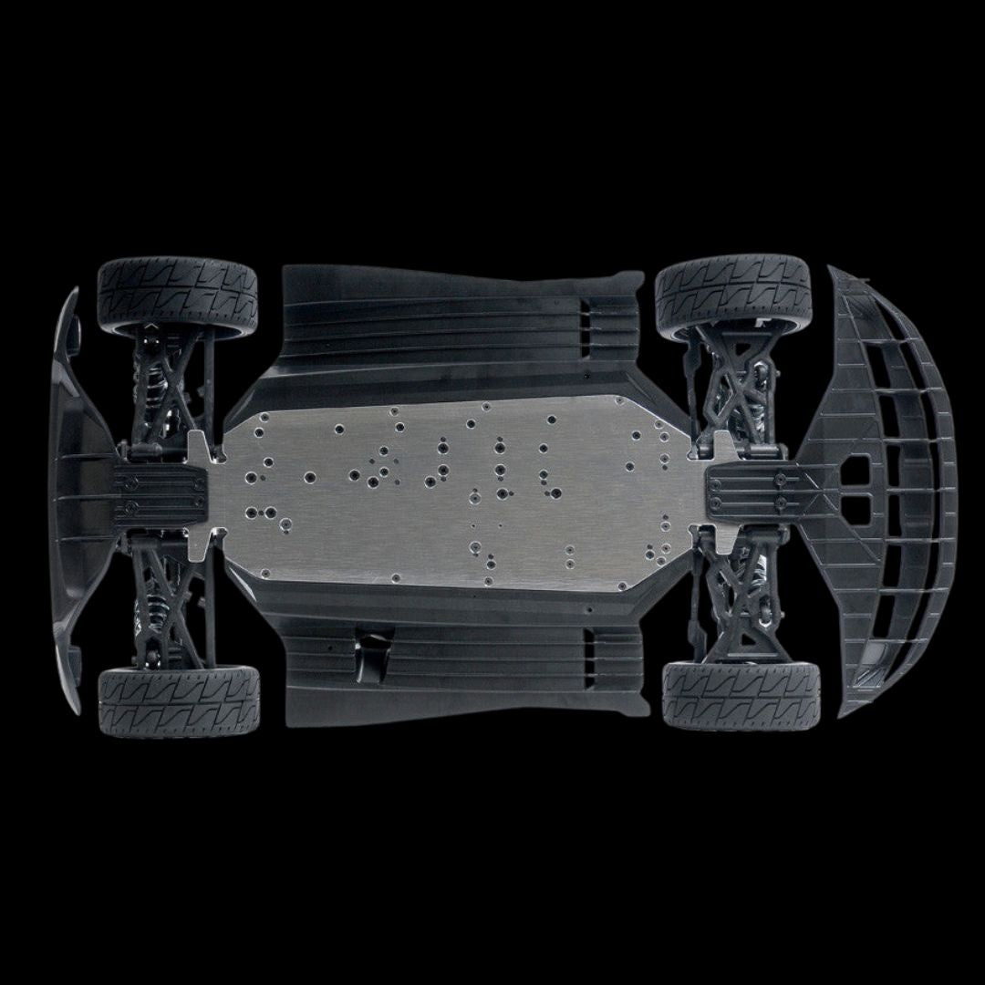 MCD XS5 Competition chassis underside with bumper skid plates