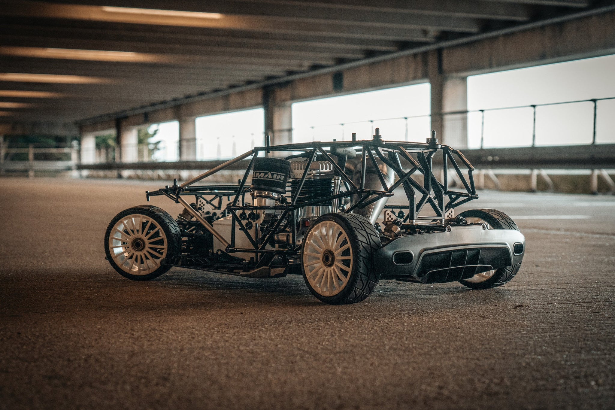 MCD XR5 in parking garage view of roll cage