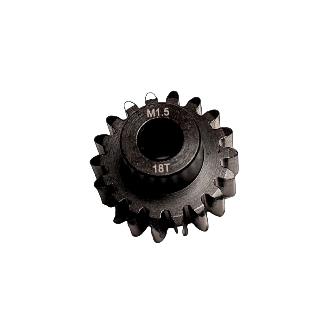 A collection of black carbon steel pinion gears with an 8mm bore designed for use with brushless motors, arranged in four rows on a dark background.