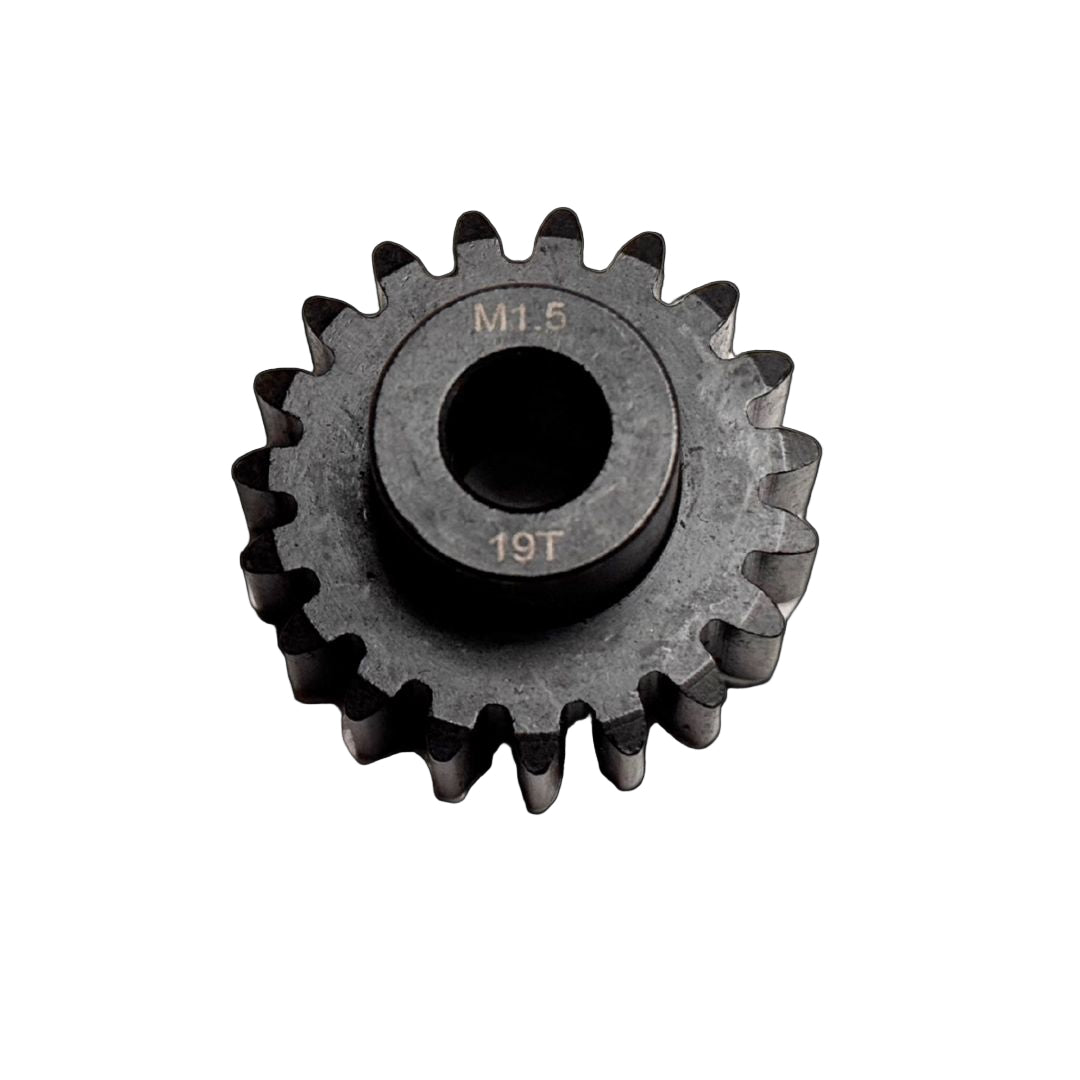A collection of black carbon steel pinion gears with an 8mm bore designed for use with brushless motors, arranged in four rows on a dark background.
