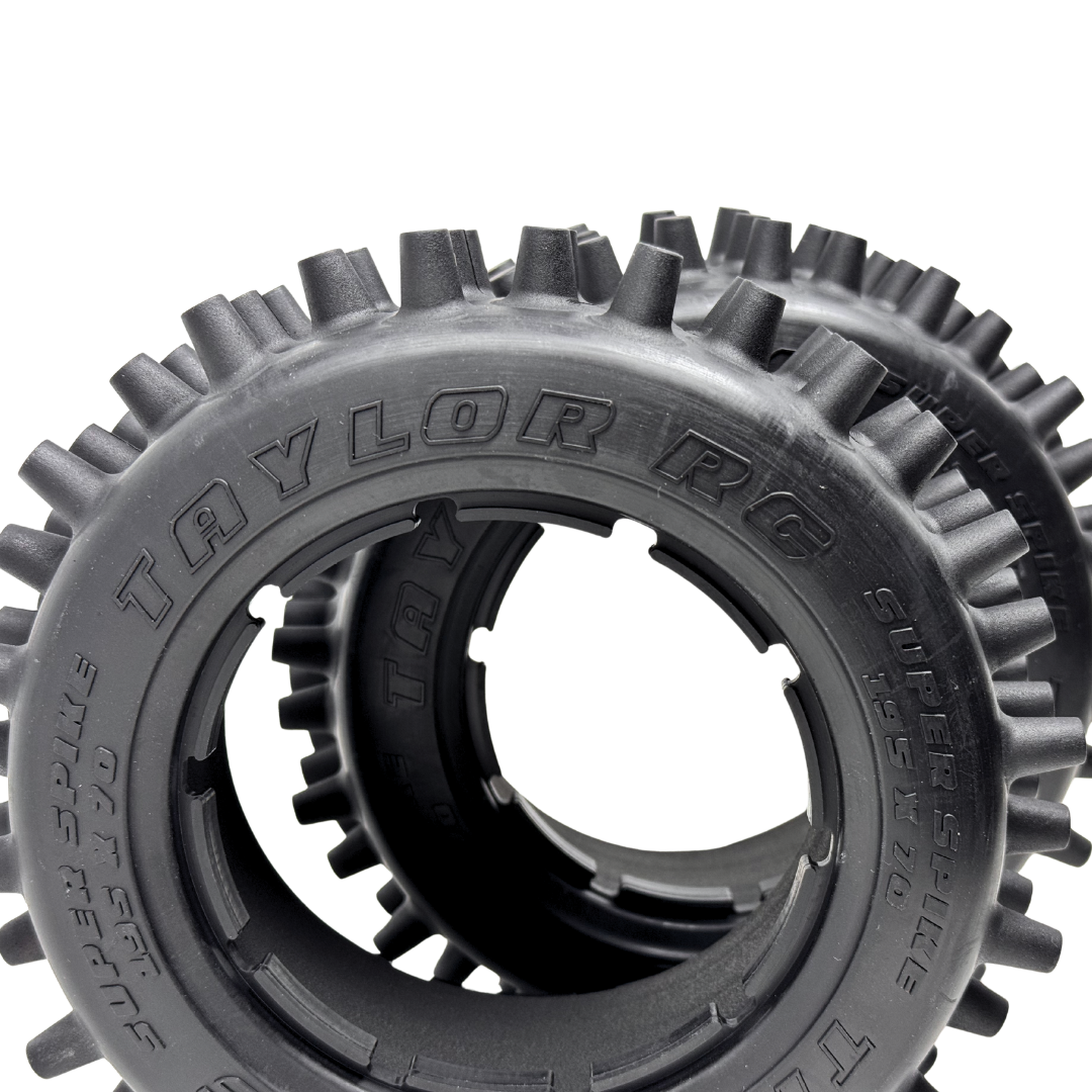 Close-up of a Taylor RC tire on a white background
